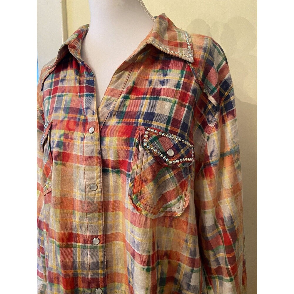 A Rare Bird Top red Plaid Rhinestone Pocket Button Down Shirt  Womens Size XL